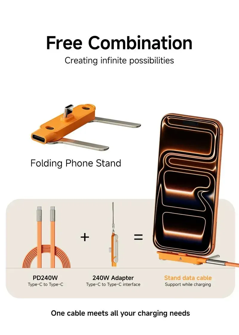 240W Super Fast Charging 360° Rotating Invisible Stand Detachable 2-in-1 Charging Cable